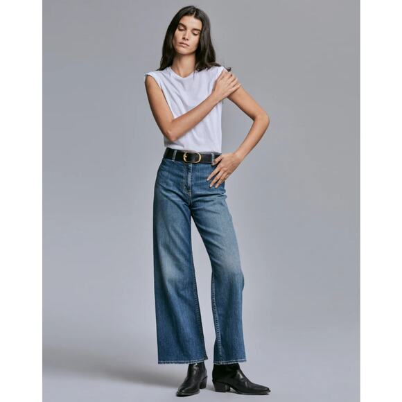 Nili Lotan Megan Classic Wash Mid-Rise Cropped Wide Leg Denim Jeans Size 28 - Picture 1 of 5